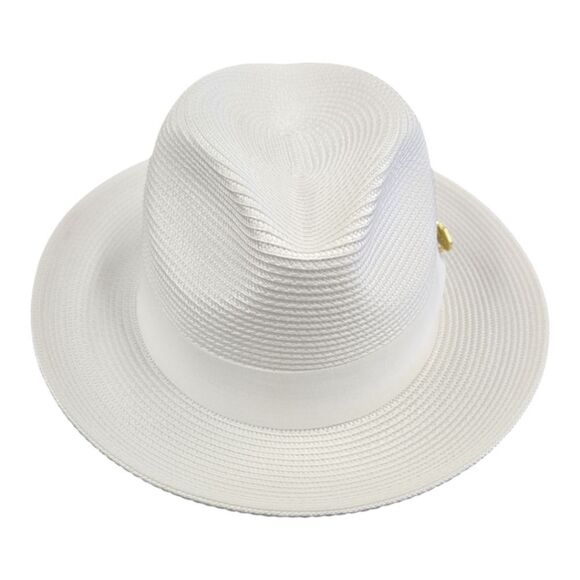 MONTIQUE MENS WHITE WIDE BRIM PINCH FEDORA HAT W/ MATCHING GROSGRAIN RIBBON H42 - Picture 7 of 8